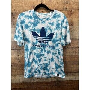 Adidas Young Mens Blue White Tie Dye Skateboarding Short Sleeve TShirt Large